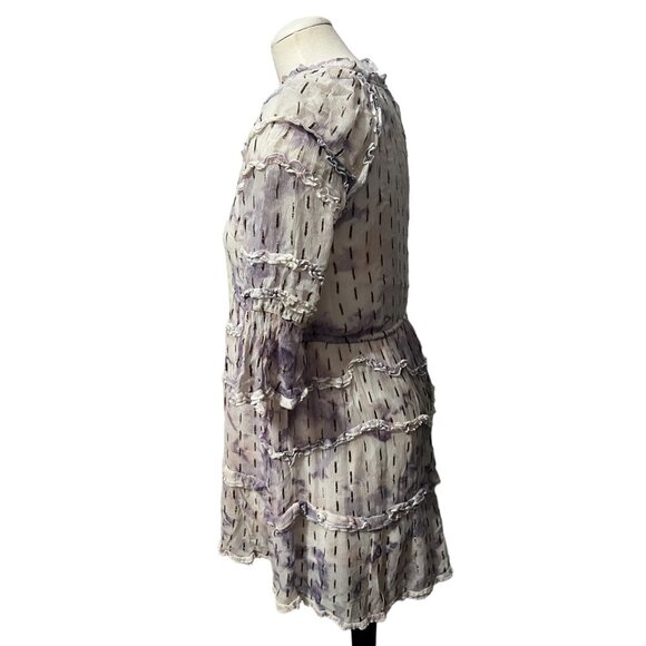 Hemant & Nandita Vivian Color Gold Splash Peasant Dress Sz XS Womens Purple Shee - Picture 9 of 14